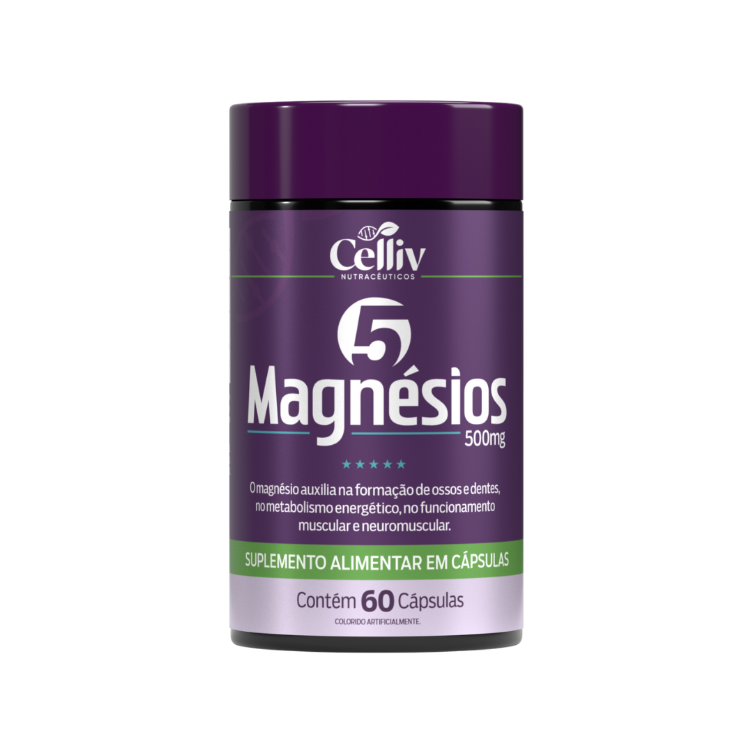5 Magnésios 60 Caps. 500mg - Celliv